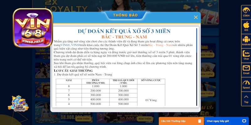 Khuyến mãi Vin68 dành riêng cho xổ số